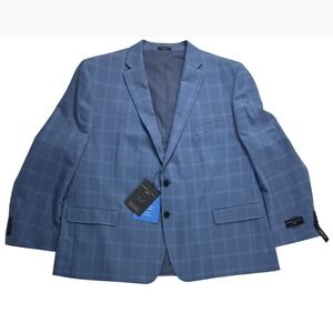 Shaquille Oneal XLG Big Mens Blue window pane Plaid Sport Coat Blazer Jacket 52R